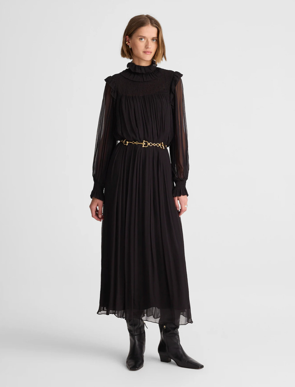 Madewell Alexa Chung Joan Overlay Dress Maxi Long Jet black Chiffon US 12 NWT